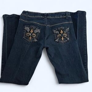 VANNI Dark Blue Boot Cut Jeans with Gold Embellishments